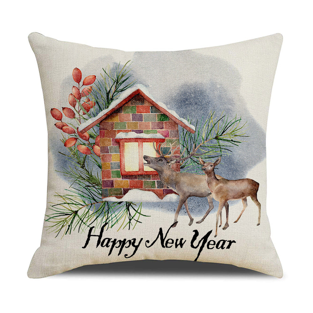 Watercolor Christmas Pillow Cover - Linen Fabric, Modern Holiday Decor