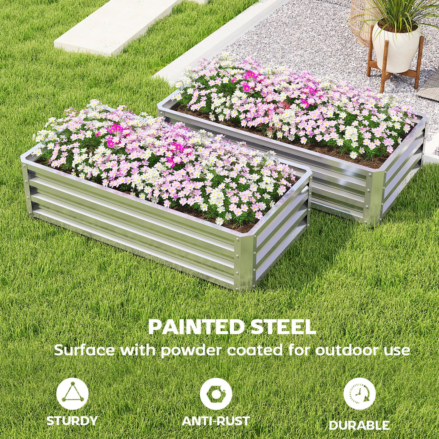 Galvanized Steel Raised Garden Bed - Outdoor Vegetable, Herb & Flower Planter Box 4x2x1 ft