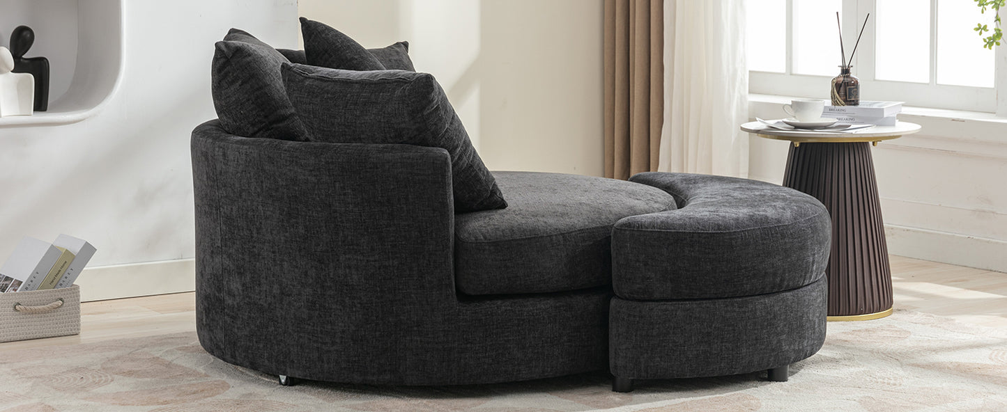 360° Swivel Accent Barrel Chair with Storage Ottoman & 4 Pillows - Gray