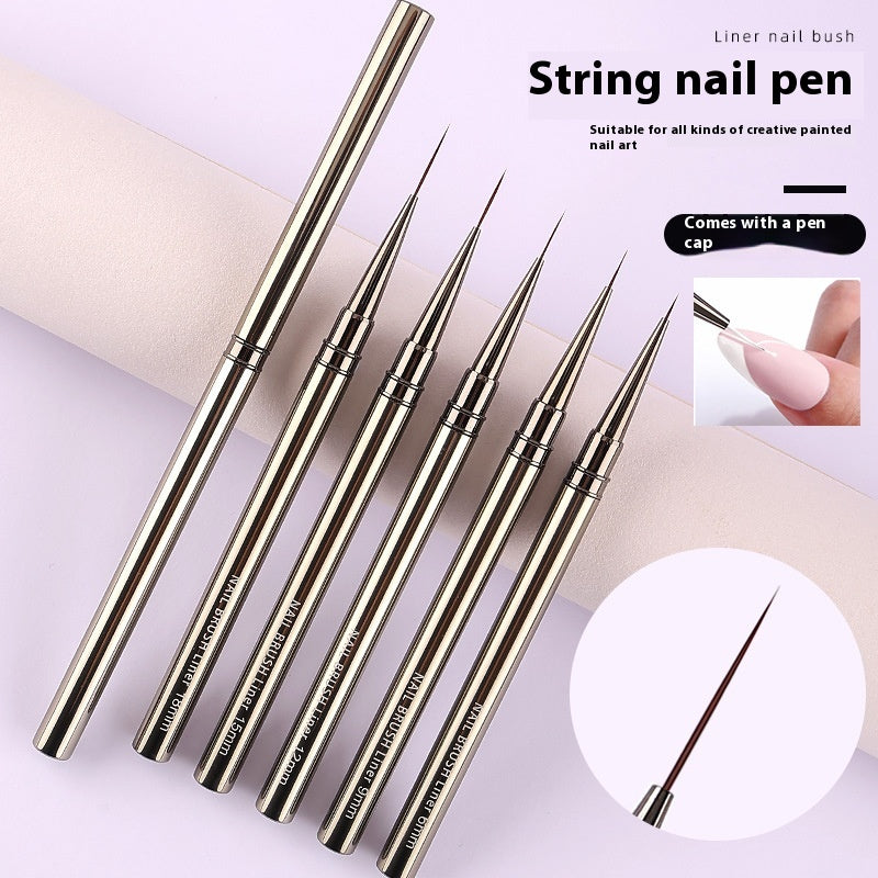 Manicure Line Drawing Pen Set - Fluorescent Metal Hook Line Pens for Nail Art, 5 Pieces