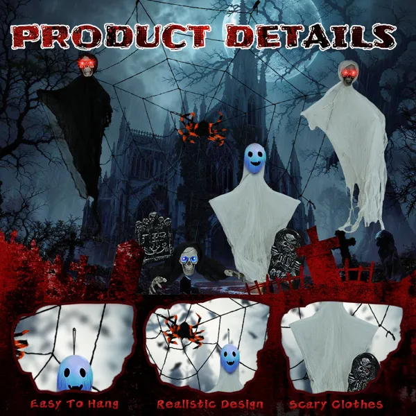 8-Piece Outdoor Halloween Decorations Set with LED Ghosts & Gravestones