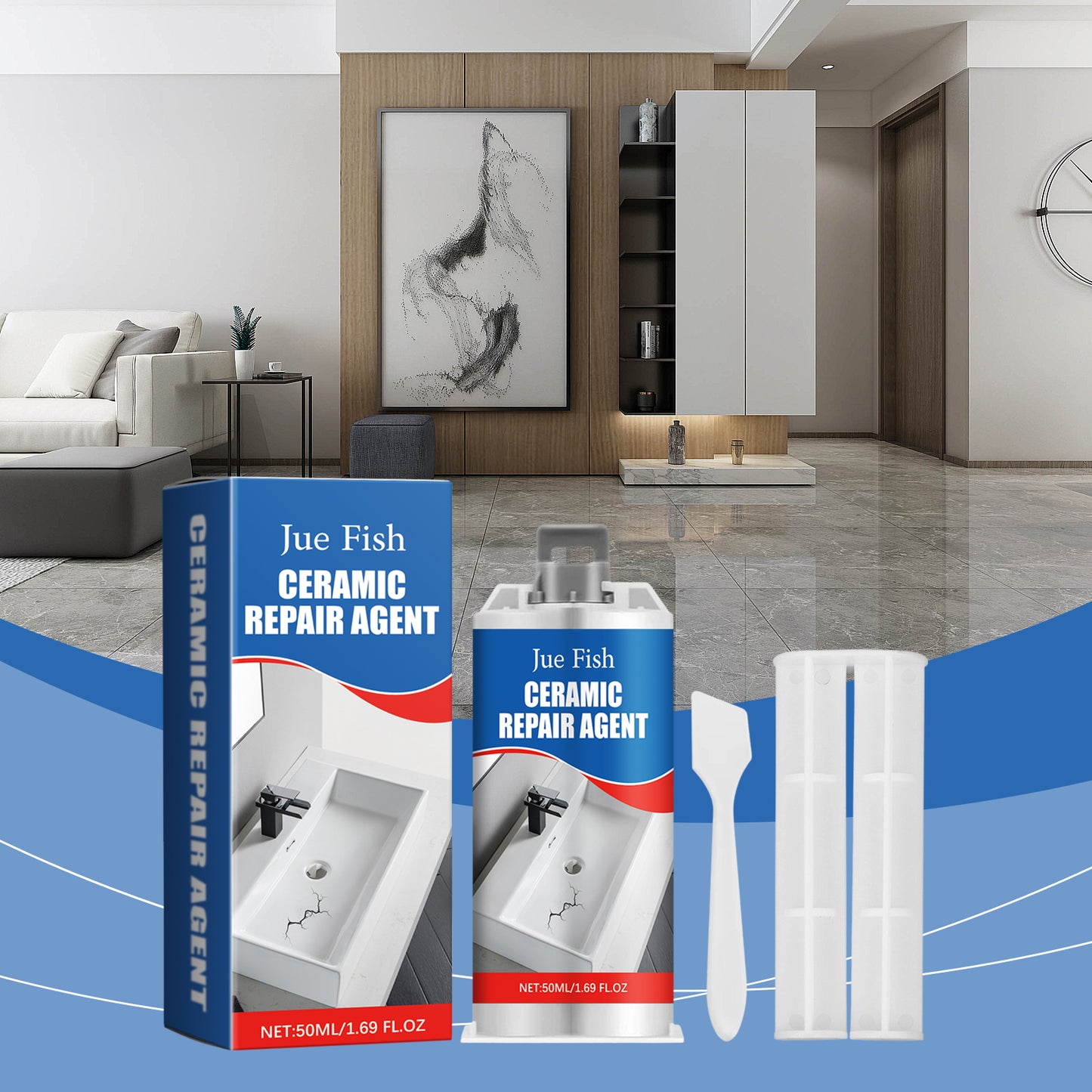 50ml Tile Repair Adhesive Kit with 2 Tools - Ceramic Crack Fix