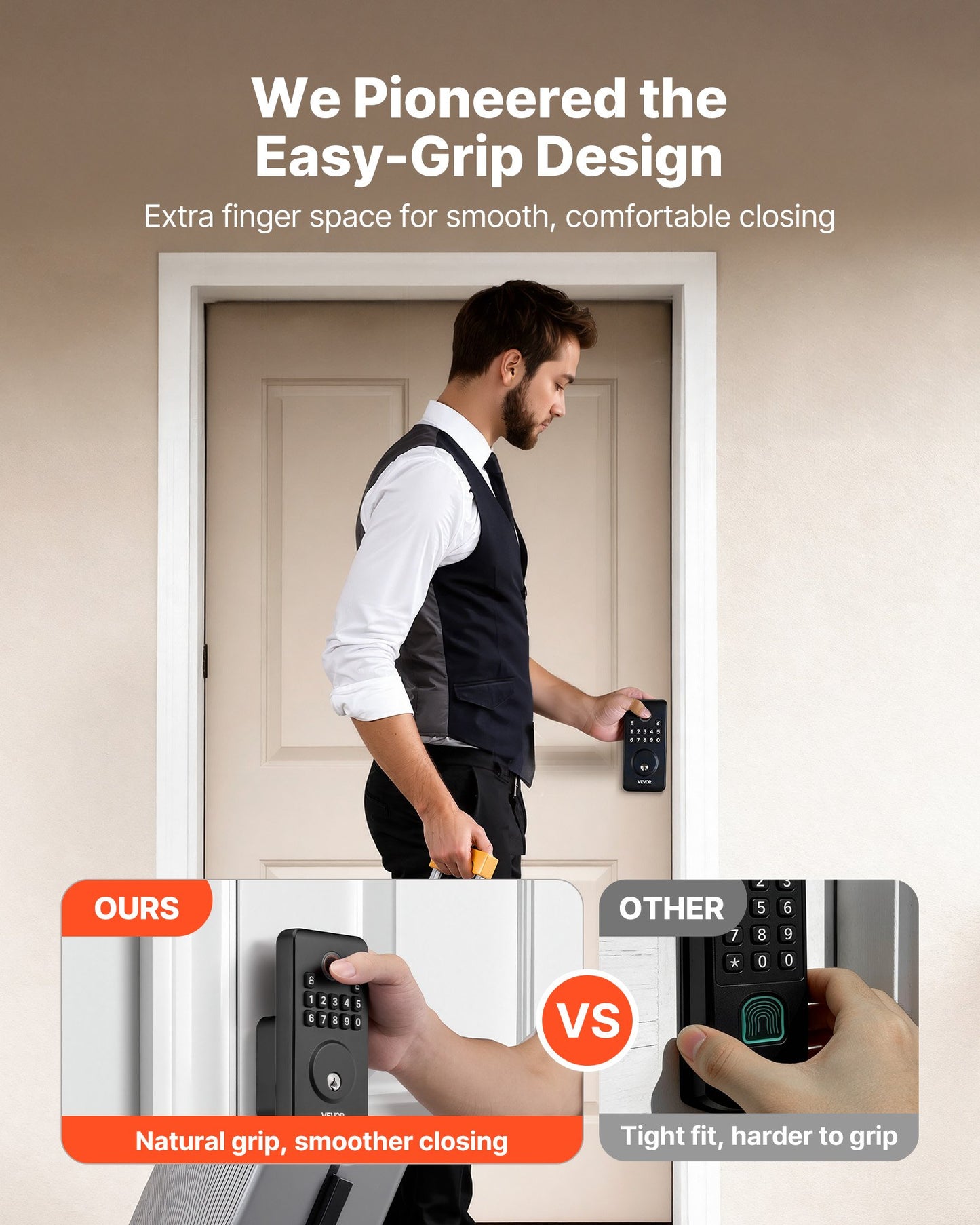 Keyless Fingerprint Door Lock with Auto Lock & Password Protection - Matte Black