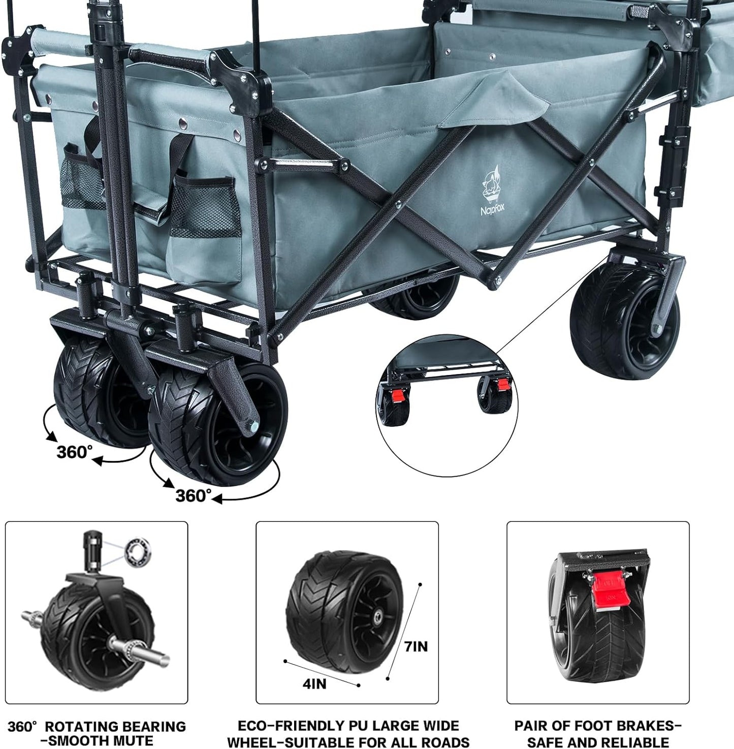 Collapsible Folding Wagon with Canopy - Gray, 140L Capacity