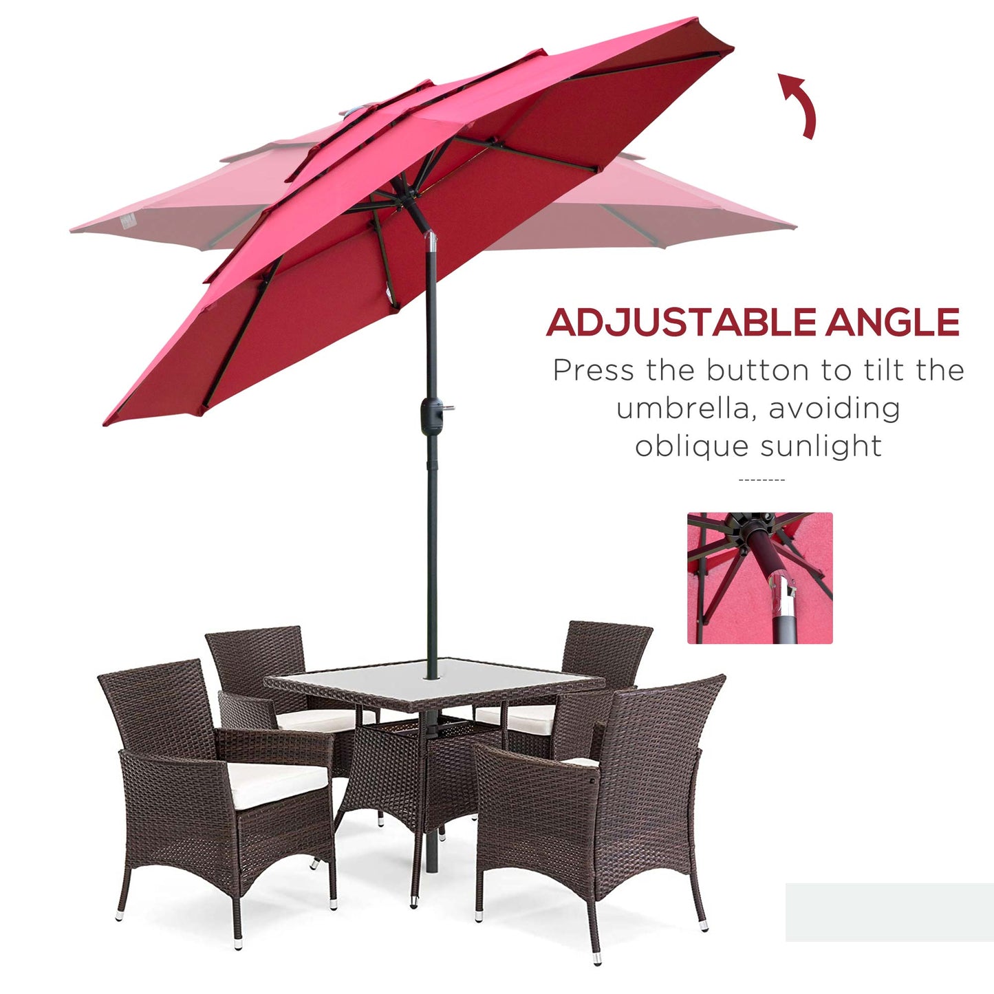 9FT Outdoor Market Umbrella with Crank & Tilt - Wine Red
