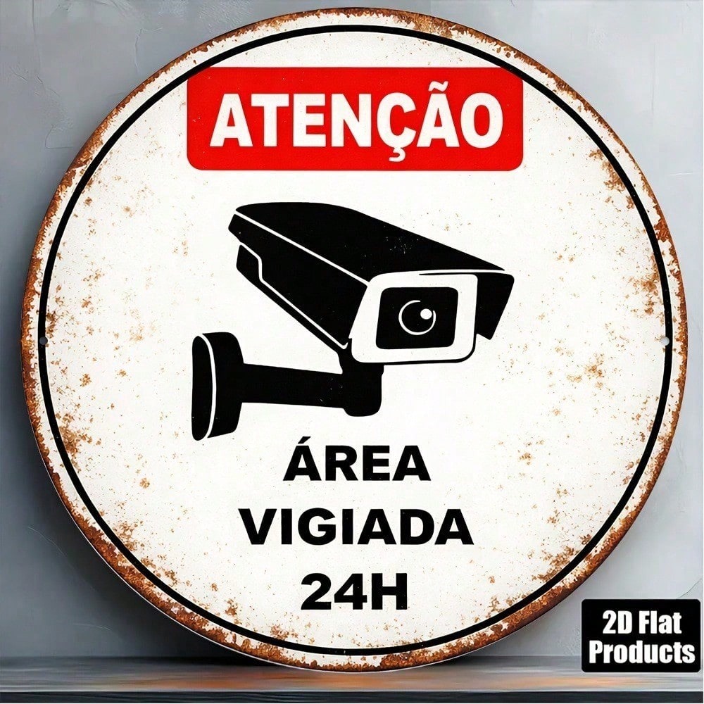 Vintage 24-Hour Surveillance Security Warning Wall Sign - Tin