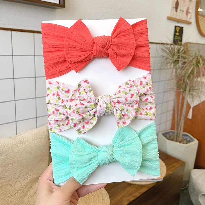 European & American Style Wide Bow Elastic Headband Set - Soft Jacquard Hair Accessories