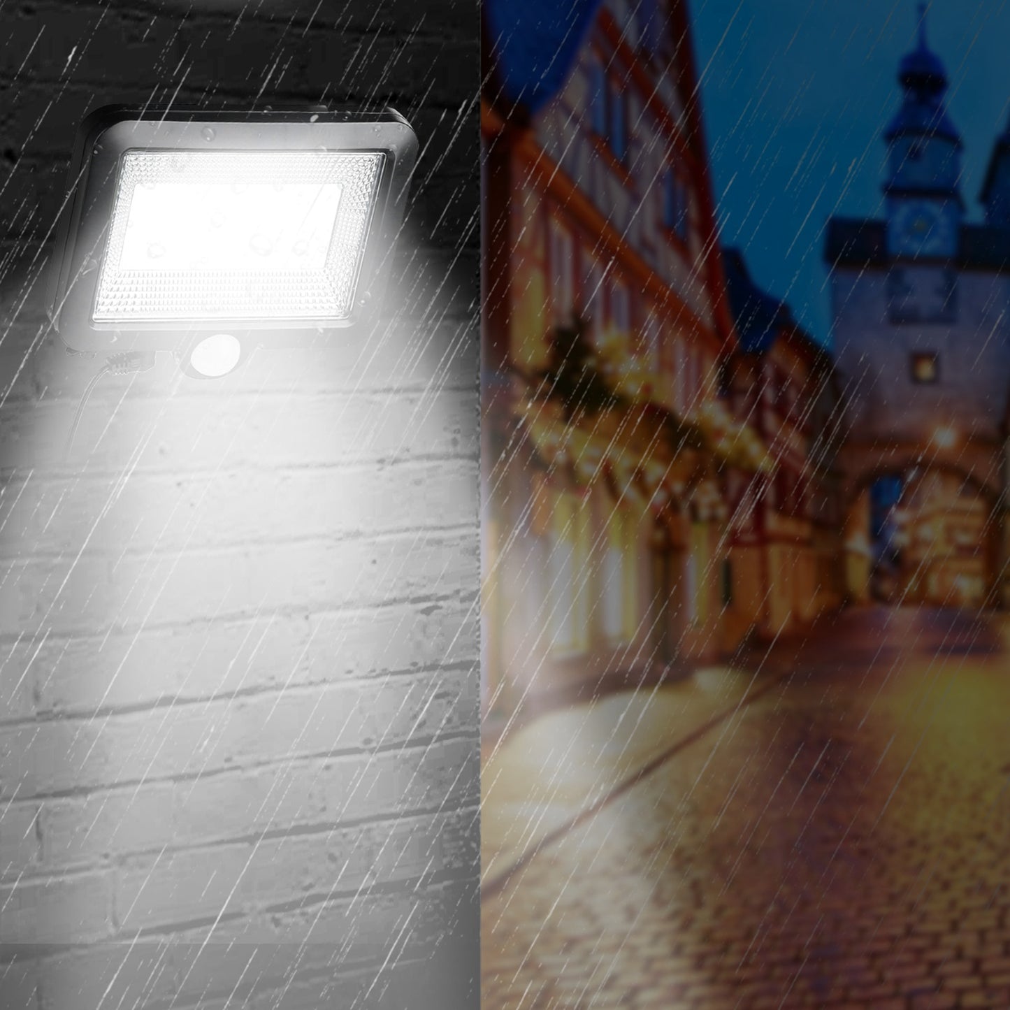 Solar Powered Motion Sensor Wall Light Waterproof Outdoor IP65 Dusk to Dawn Lamp - Black