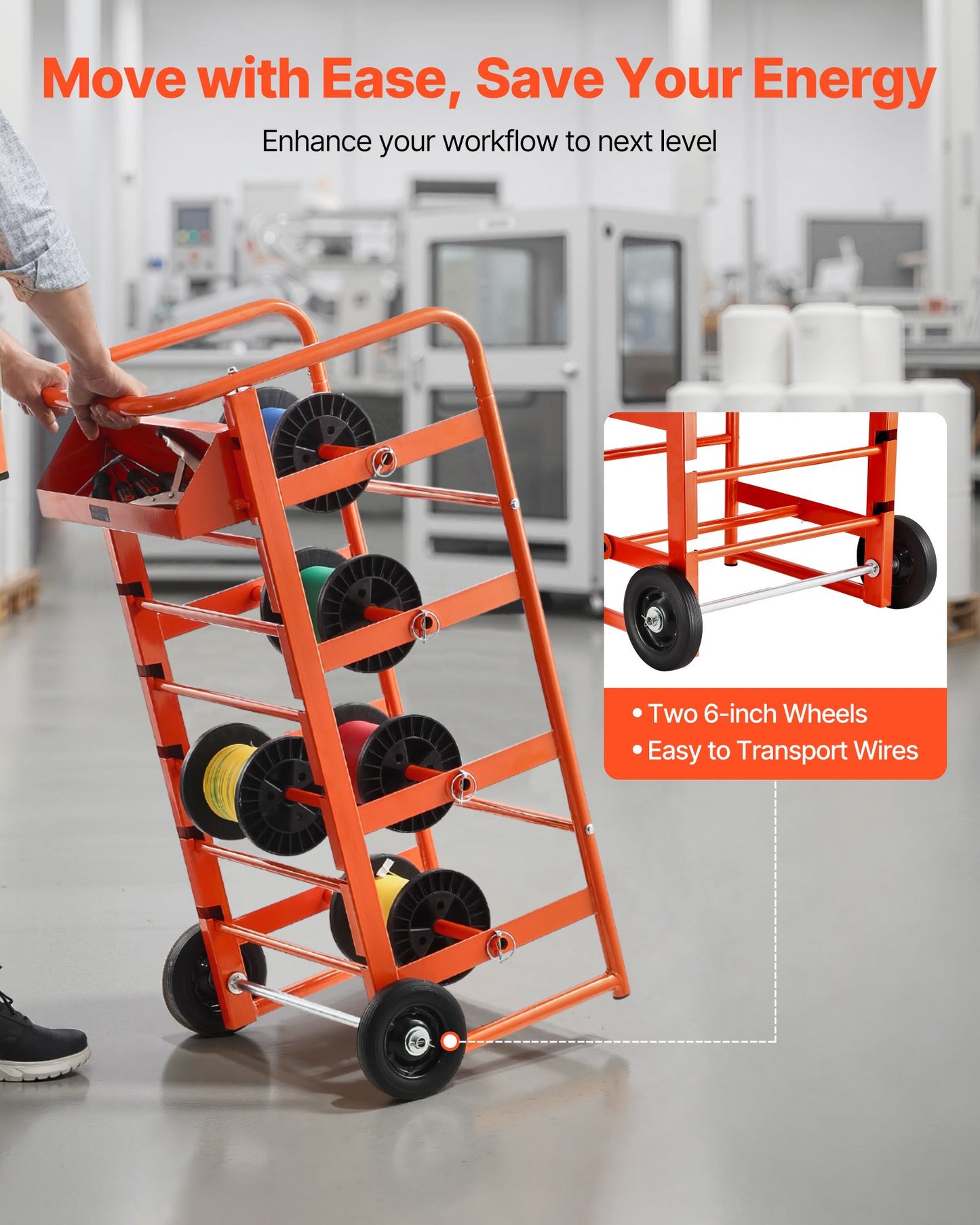 Wire Spool Rack with 11 Rods Cable Organizer Heavy Duty Storage Cart