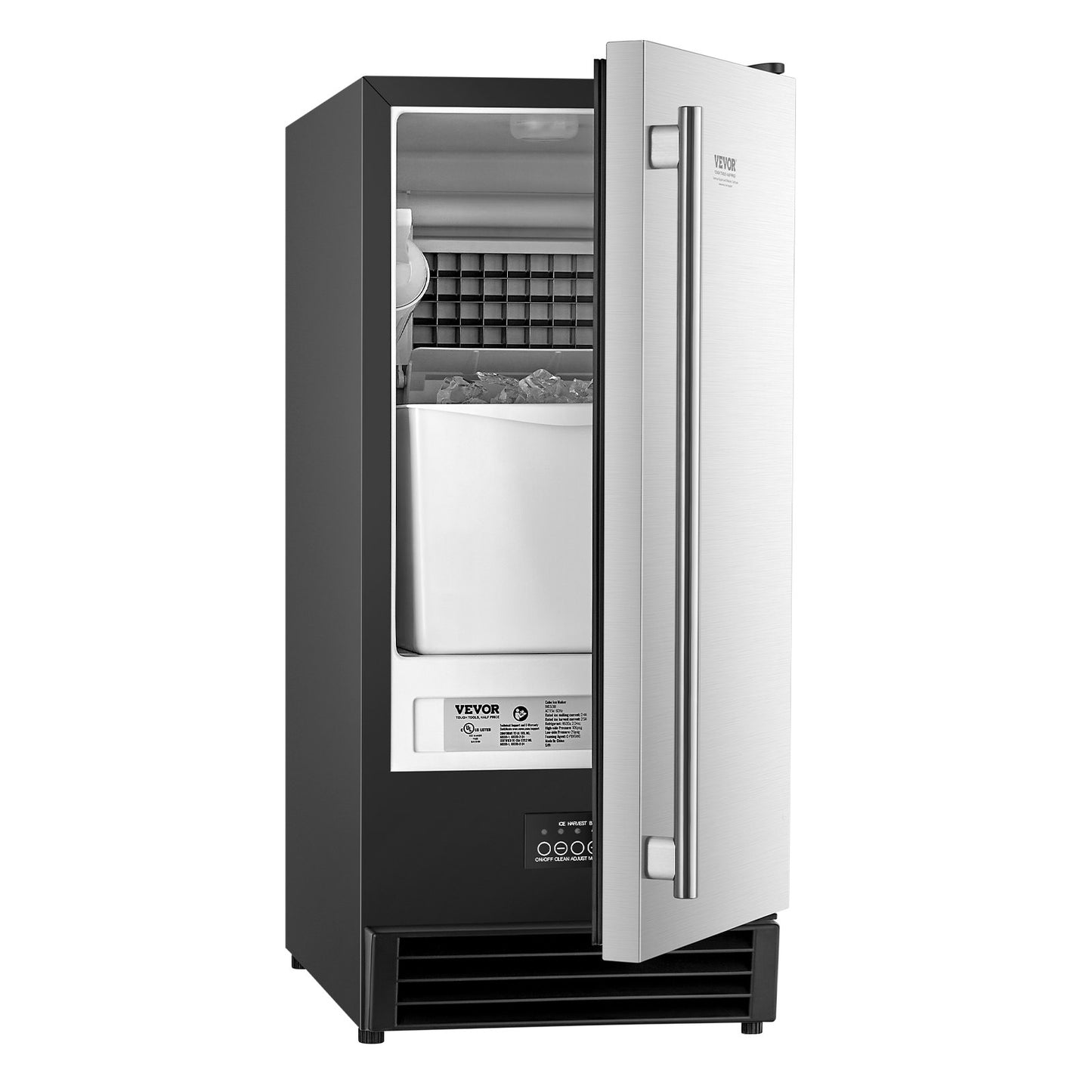 Undercounter Ice Maker Machine 50 lbs/Day with Drain Pump & Reversible Door - Silver