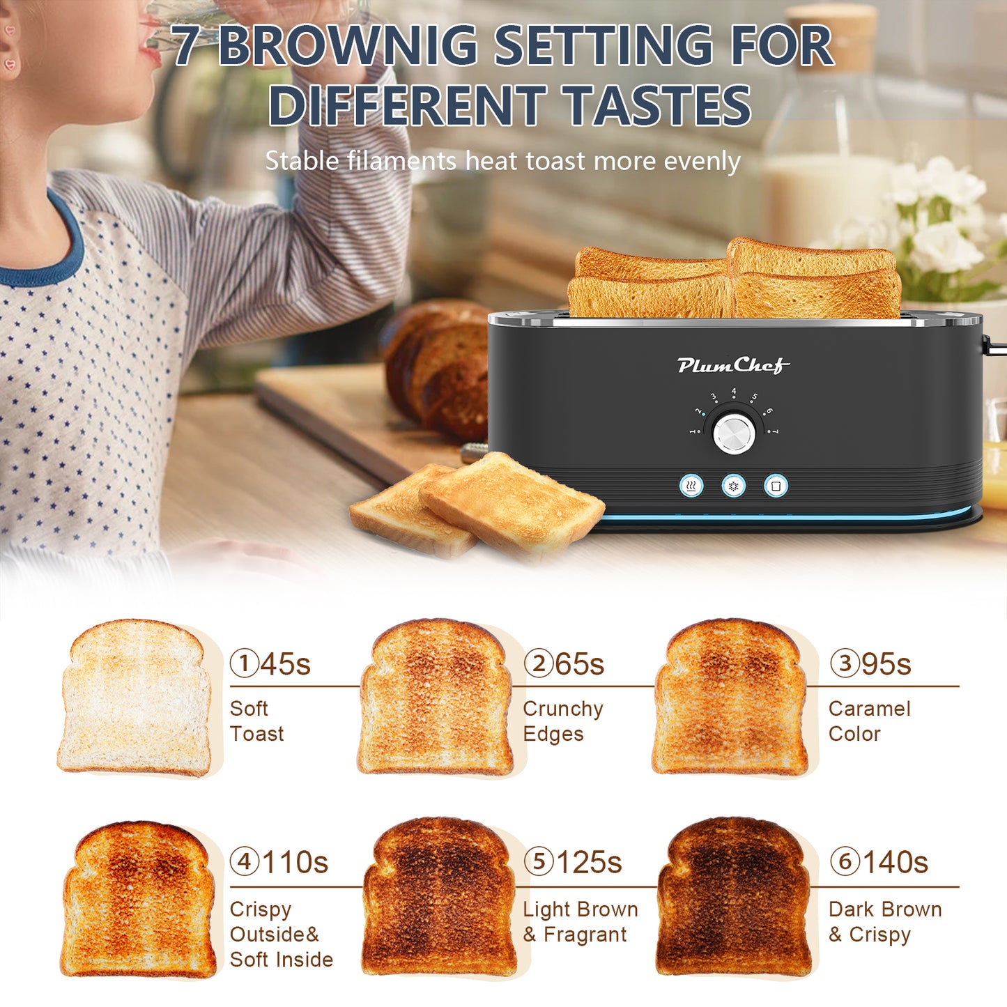 4-Slice Stainless Steel Toaster with 7 Browning Settings - Black