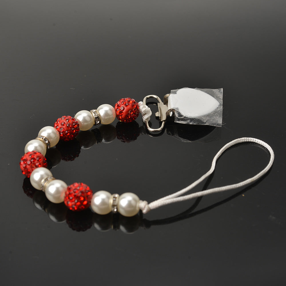 Baby Pacifier Drop-Preventing Chain Clip - Pearl Style, Multiple Colors