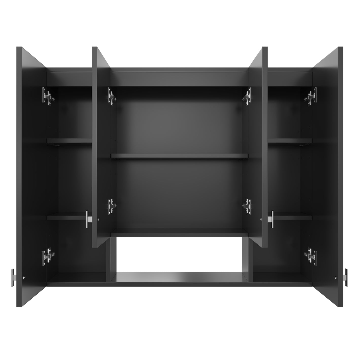 Modern Wall-Mounted Bathroom Cabinet with 5 Adjustable Shelves - Black