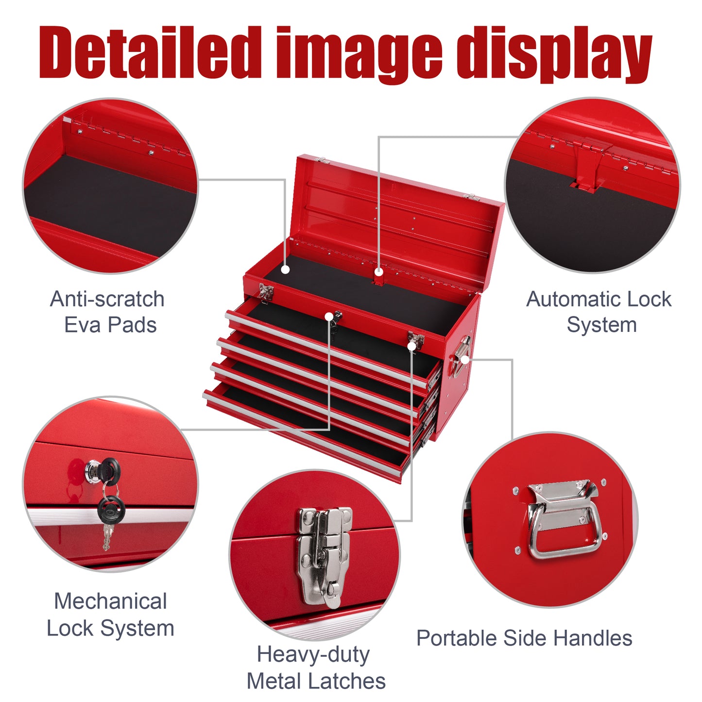 Heavy Duty Metal Tool Box 21-Inch with 4 Drawers, Locking & EVA Liners
