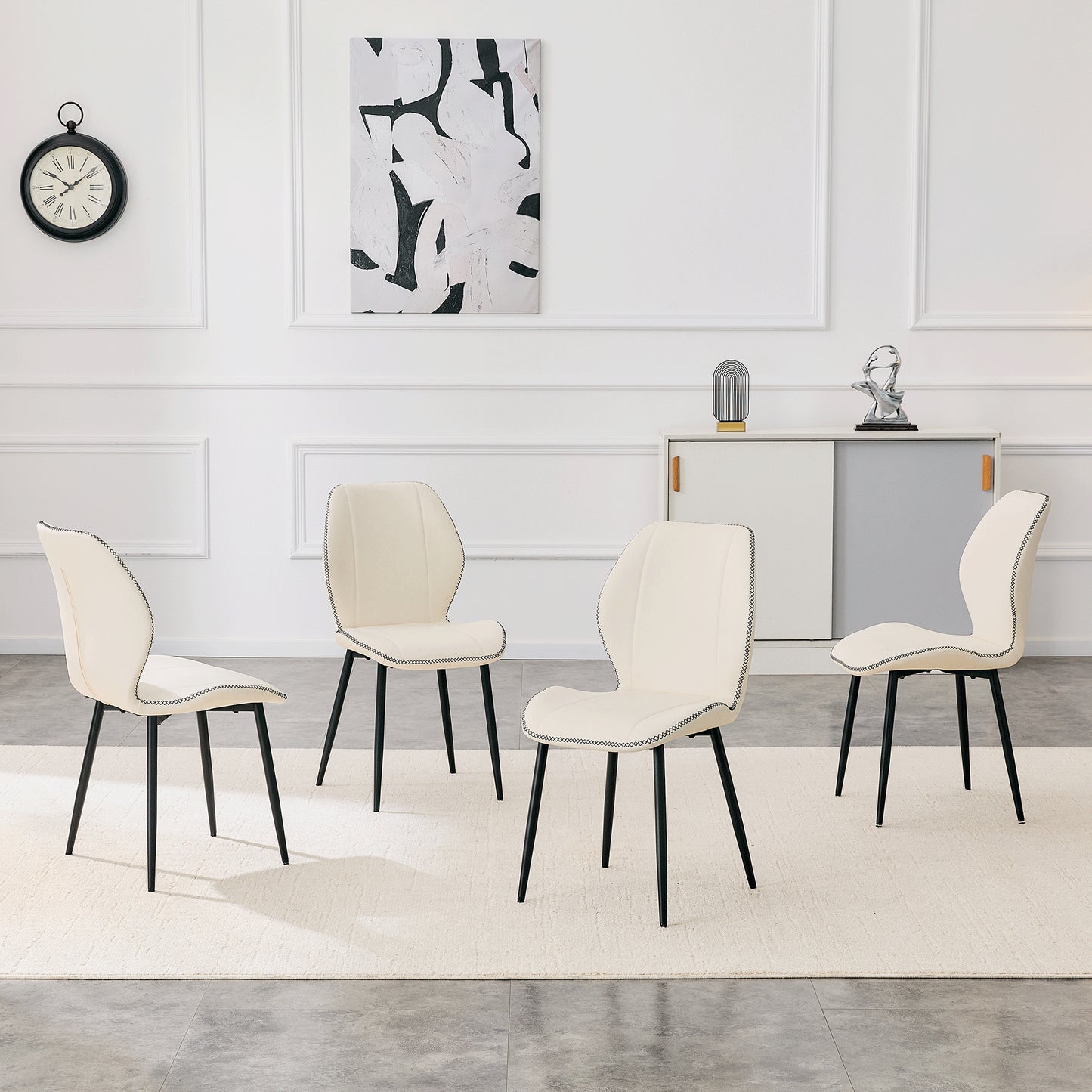 4-Pack PU Leather Dining Chairs with Black Metal Legs - White
