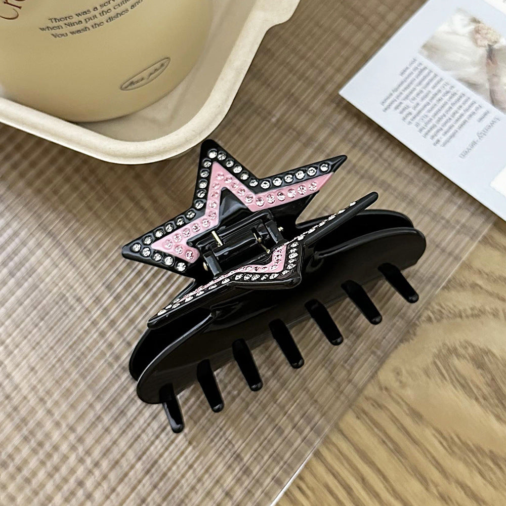 Handmade Acetic Acid Hair Clip with Rhinestone Butterfly and Diamond Accents