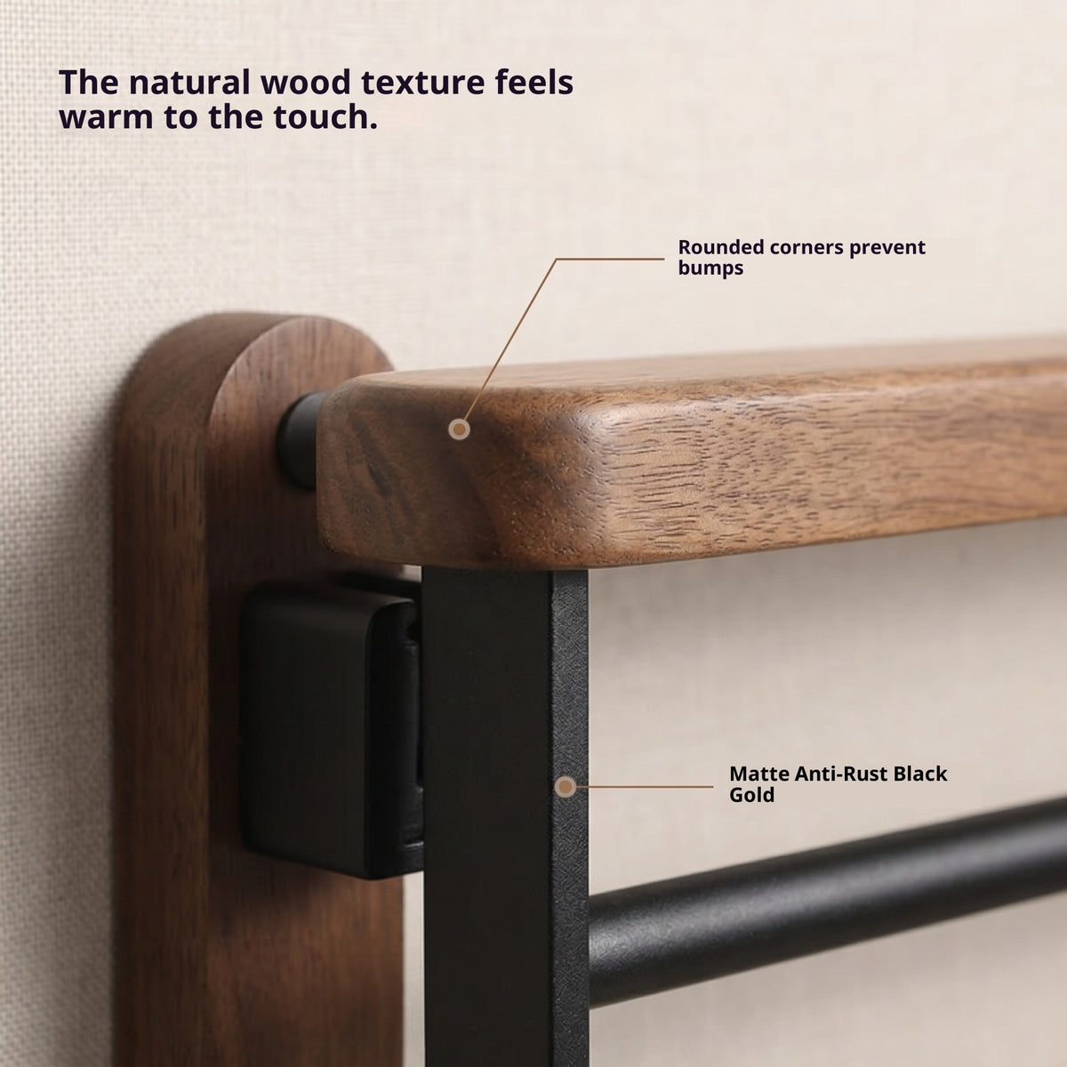 Double-Fold Walnut Towel Rack - Space Saving Bathroom Organizer