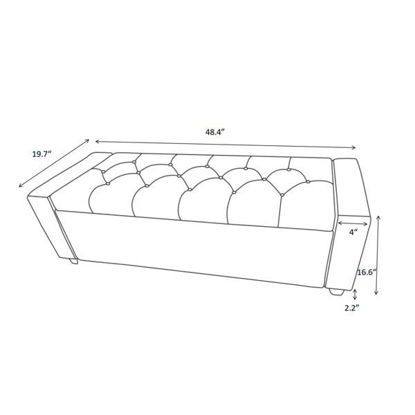 48" Upholstered Storage Bench - Faux Linen Ottoman for Bedroom