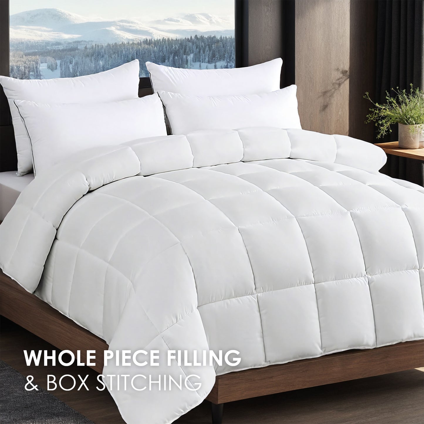 Luxury White Checkered Quilted Duvet Set - Winter-Weight Comfort