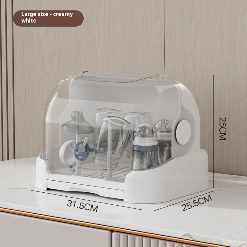 Baby Tableware Storage Box with Draining Rack Dustproof Cover Multi-Size