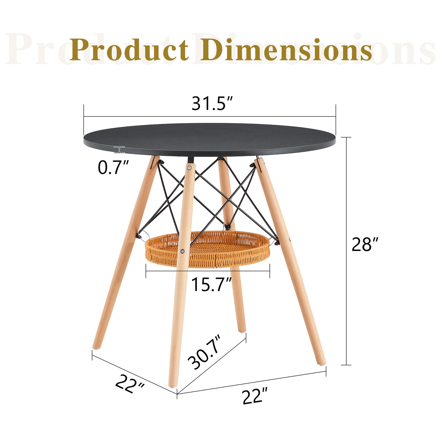 31.5-inch Diameter Circular Dining Table, Black MDF Vacuum Formed