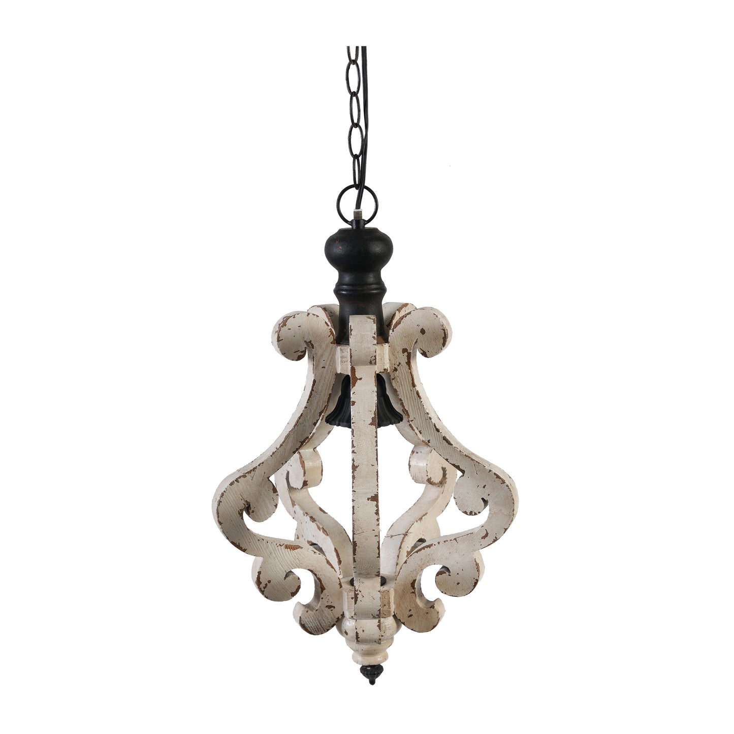 Farmhouse Chandelier with Antique Cream Finish - Wooden French Country Pendant Light for Living Room & Foyer