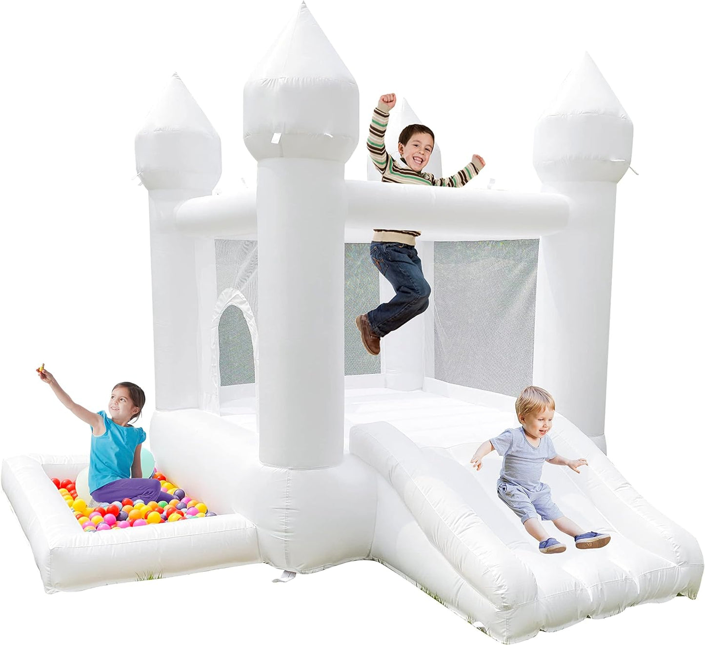 White Inflatable Bounce House for Kids - Durable & Easy to Set Up