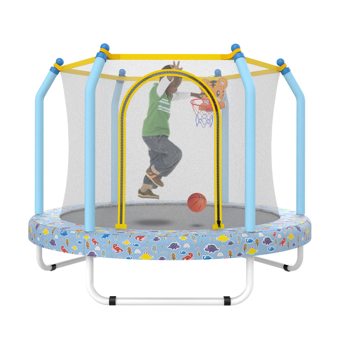 55-Inch Toddler Trampoline with Basketball Hoop - Blue Forest