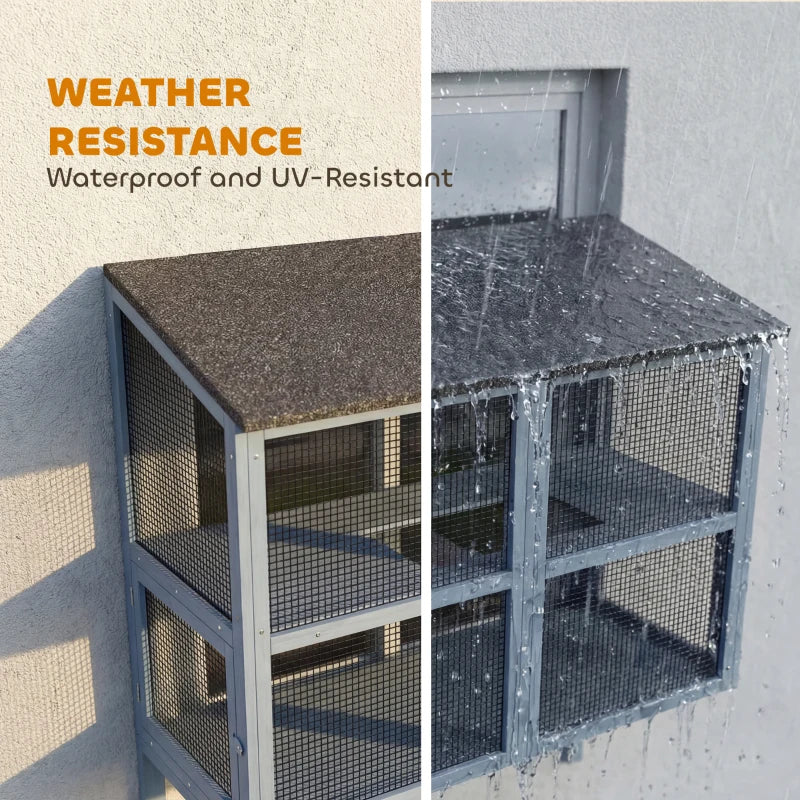 Outdoor Cat Enclosure with Waterproof Roof and Window Box - Gray, 39.4"L