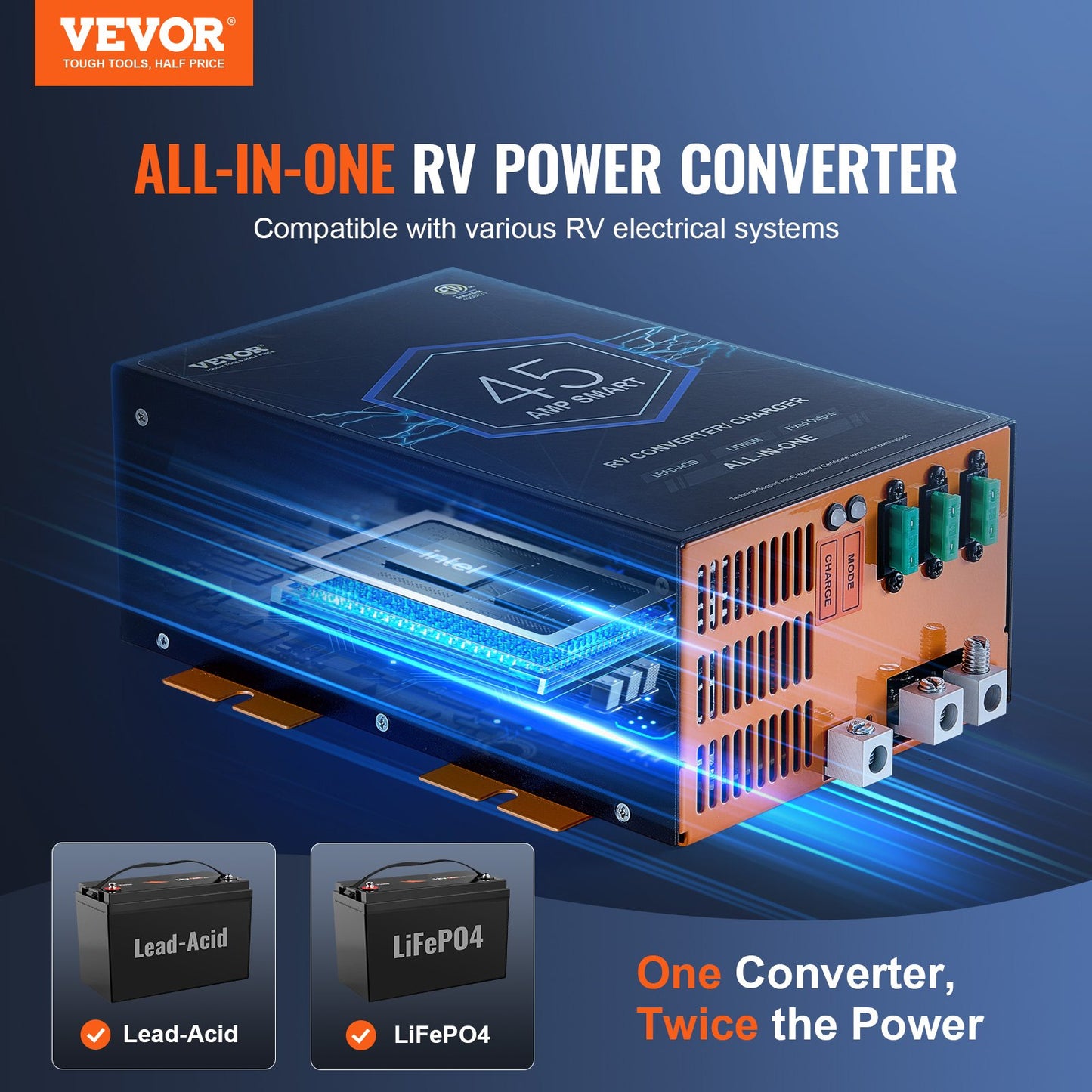 45A RV Power Converter 110V AC to 12V DC Battery Charger Black