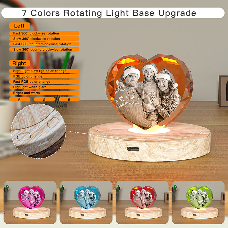 LED Light Base for 3D Crystal Displays - Wooden, Rotating & Color Options
