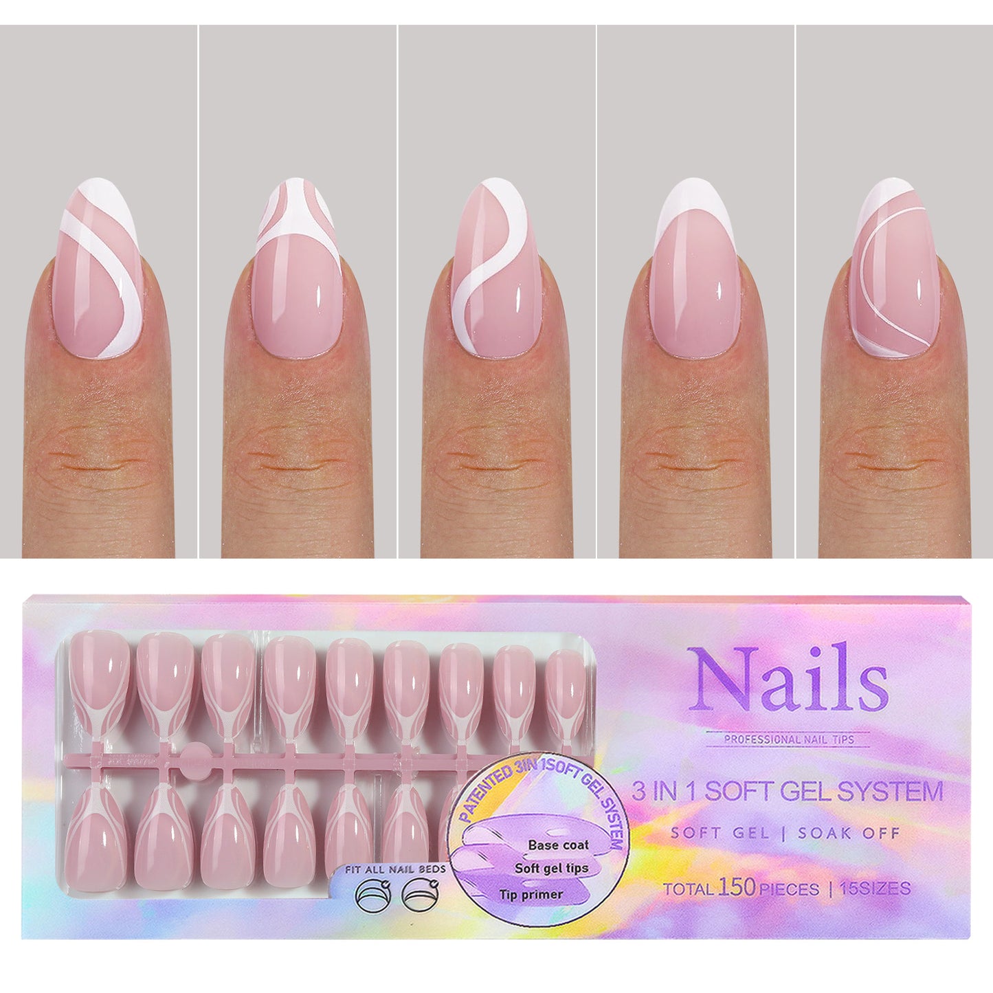 Manicure Nail Art & Wear Armor Set - French Seamless Detachable Tips