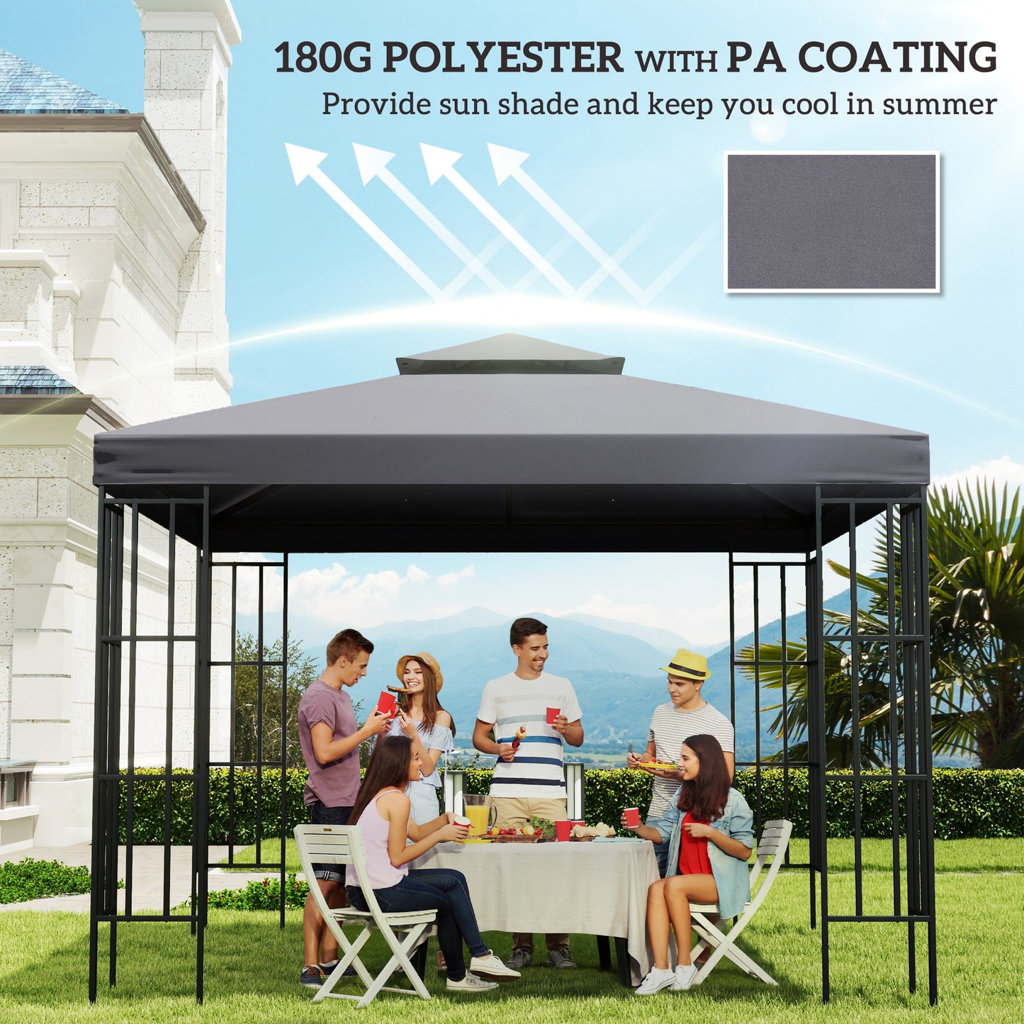 Replacement Canopy for 9.8' x 9.8' Gazebo - Charcoal 2-Tier
