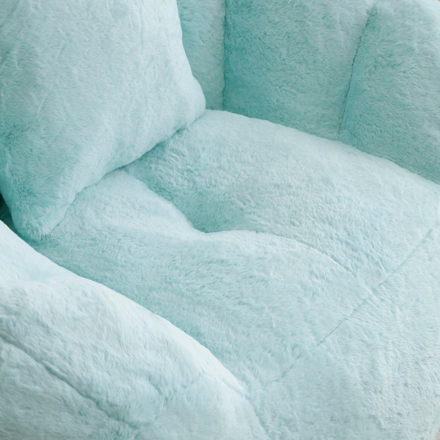 Oversized Faux Fur Bean Bag Chair with Footstool - Light Blue