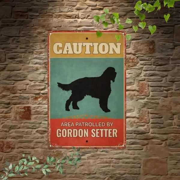 Vintage Gordon Setter Warning Sign - Metal Flat Plaque 8"