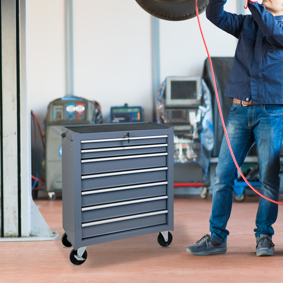 Rolling Tool Chest with 7 Drawers and Wheels - Grey