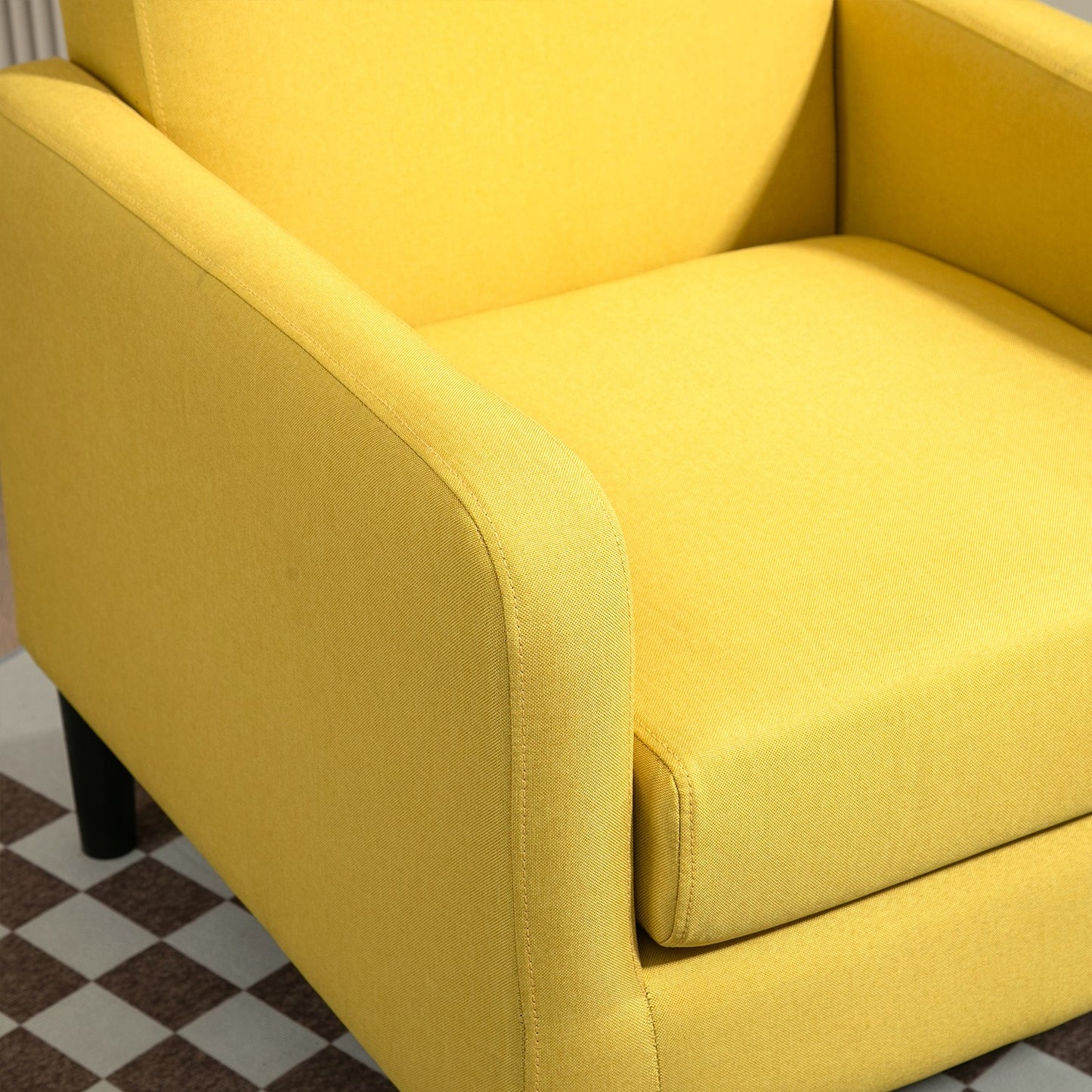 Faux Linen Upholstered Accent Chair, Modern Armchair With Solid Wood