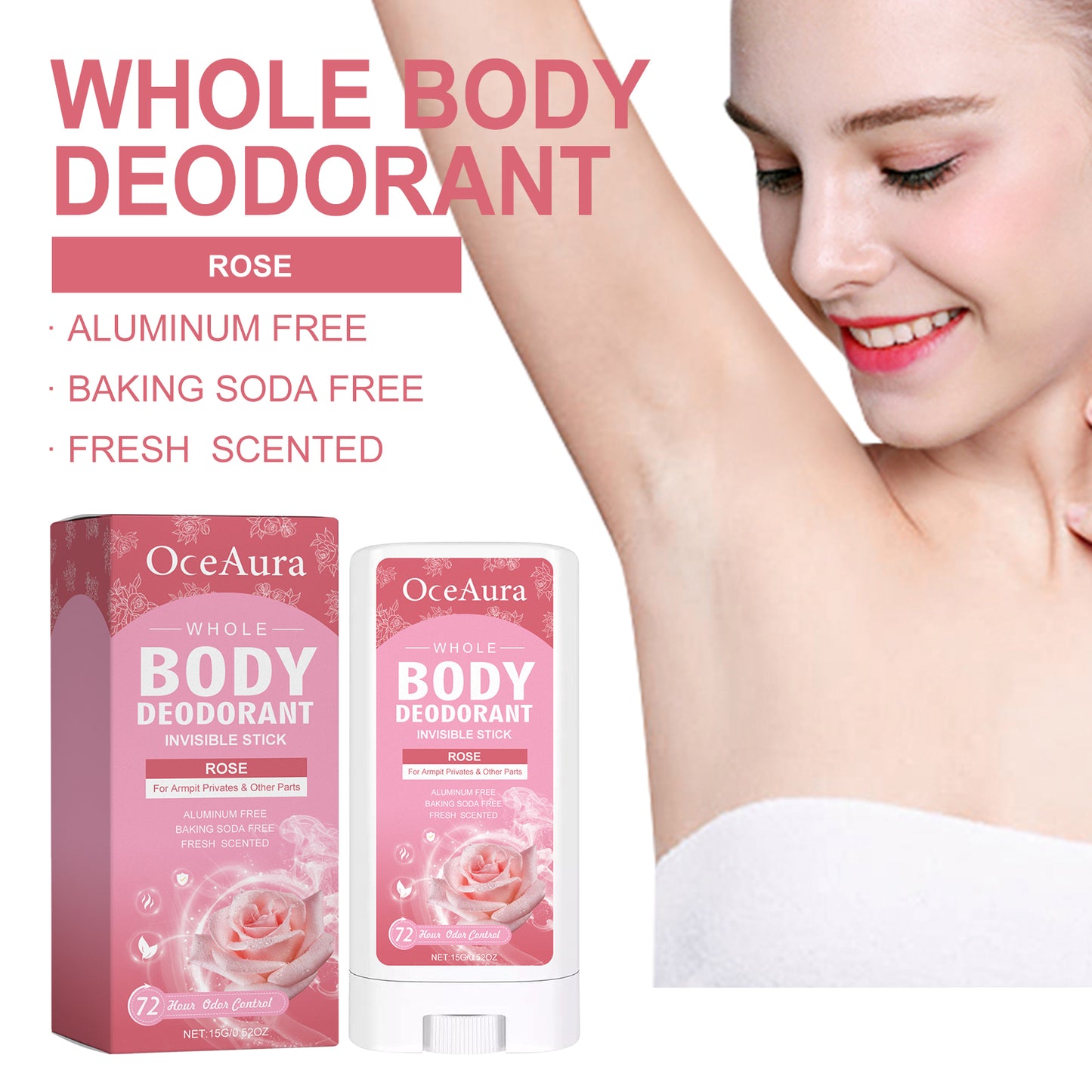 Natural Rose Body Deodorant Stick with Vitamin E & Avocado Oil