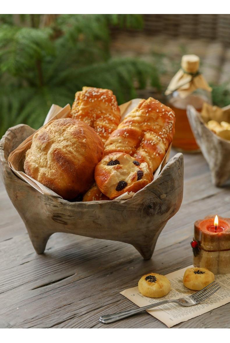 Wooden Ingot-Shaped Fruit Tray with Feet - Solid Wood Bread Plate for Kitchen