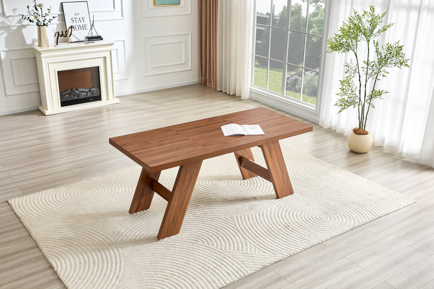 71x31.5inches Walnut Wood Grain MDF Splicing Rectangular Dining