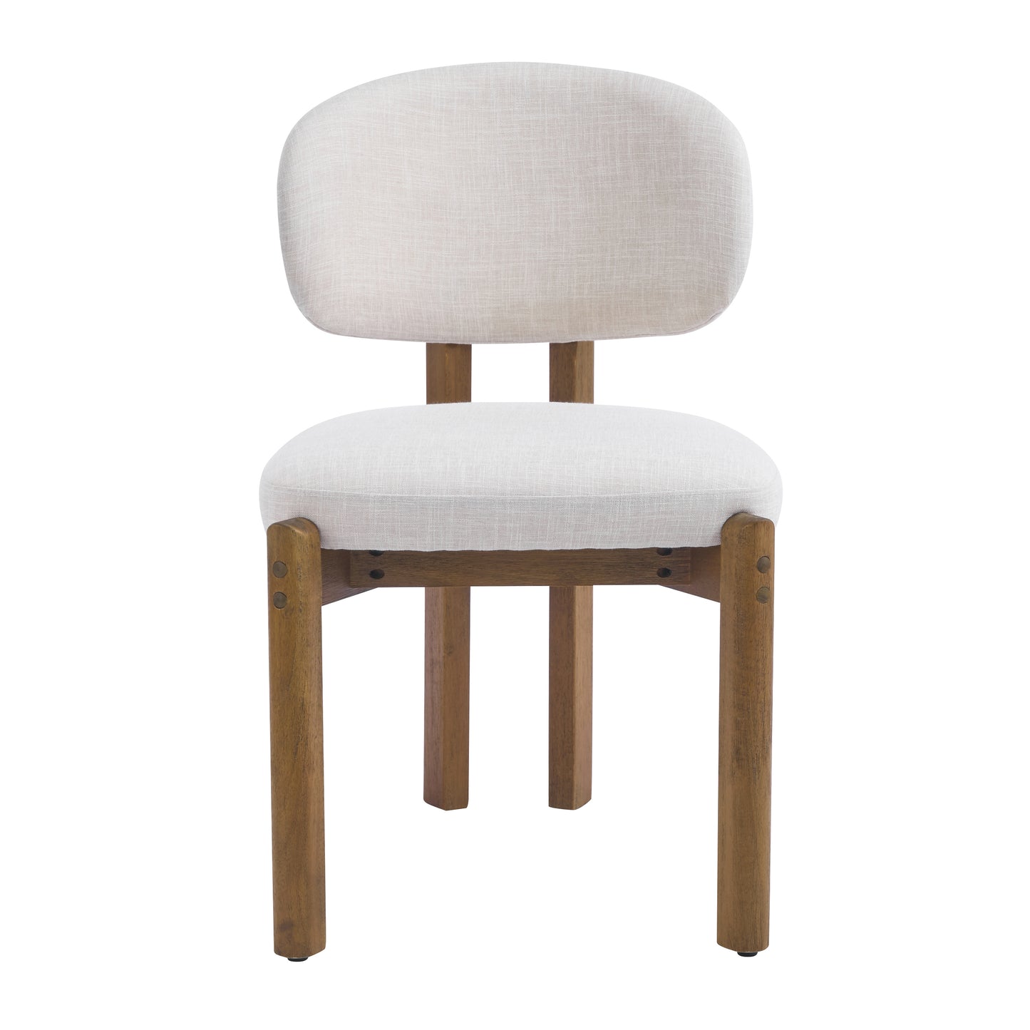 Beige Upholstered Mid-Century Dining Chairs - Set of 2