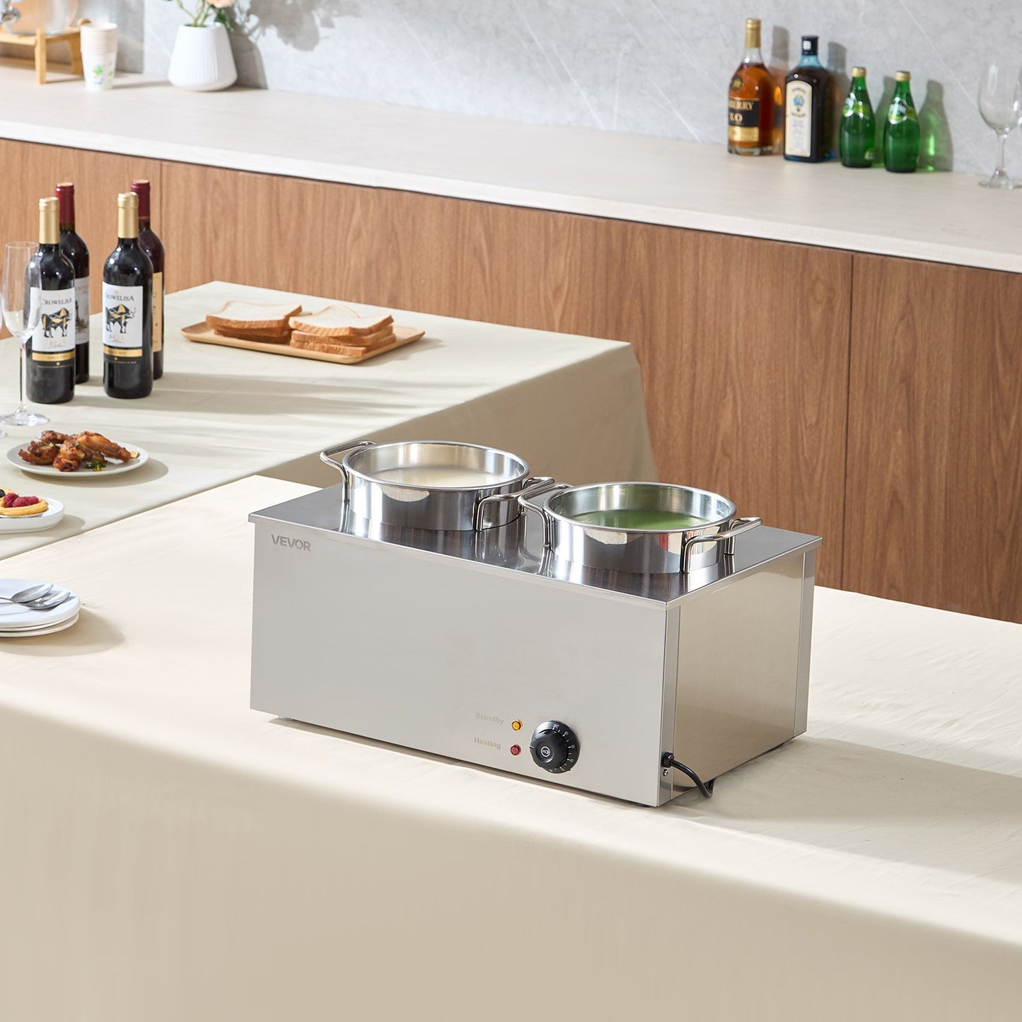 Commercial Soup Warmer Station with 2 6.34 Qt Soup Pots - Adjustable Temp Food Warmer