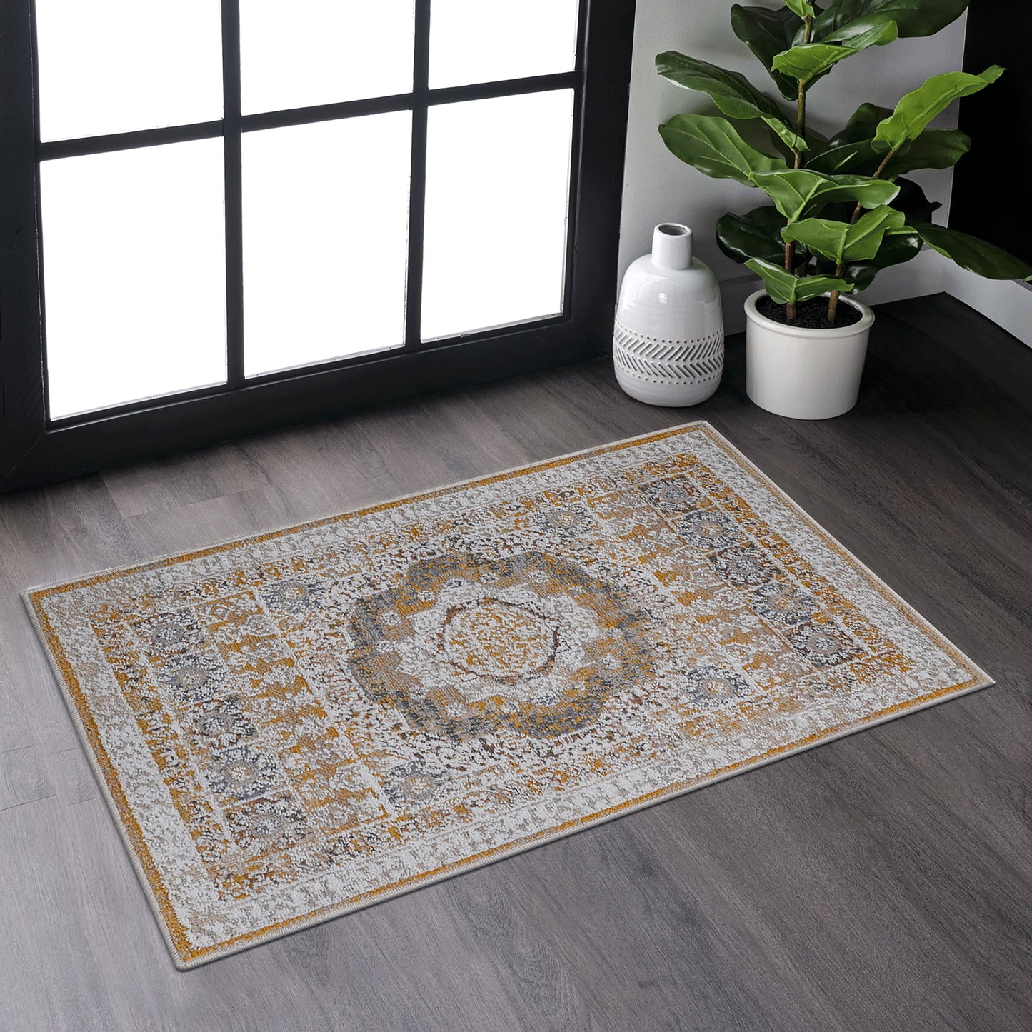 PAYAS 2X3 Cream Lvory Medallion Doormat Rug