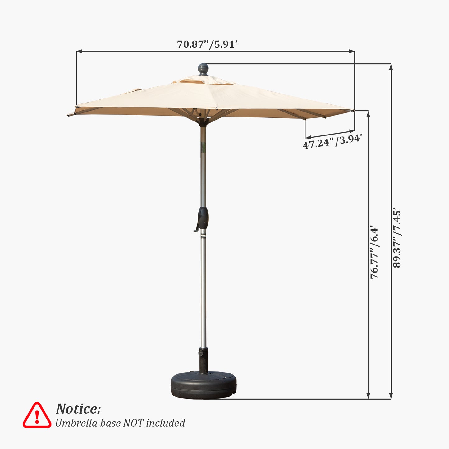 Rectangle Patio Umbrella With Crank Lift And Tilt Function, Beige