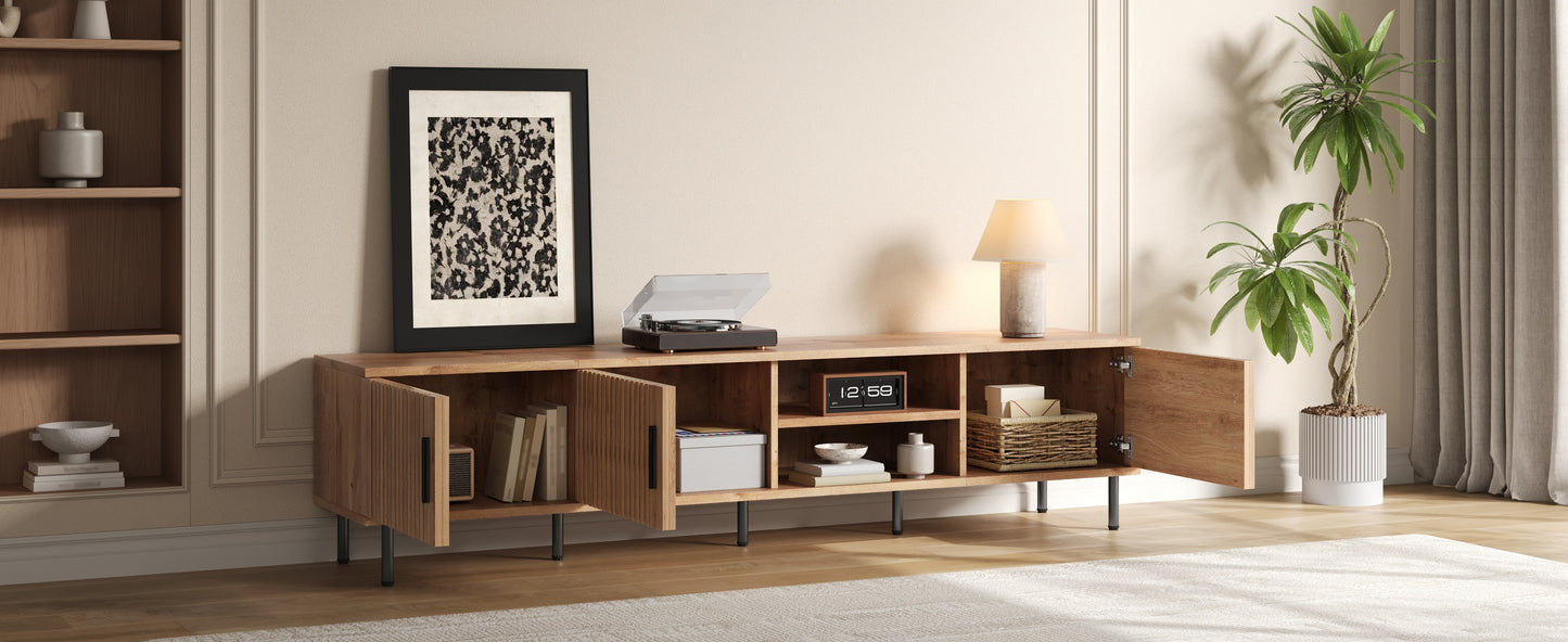 78-Inch Modern TV Stand for TVs Up to 85" - Natural Wood Finish