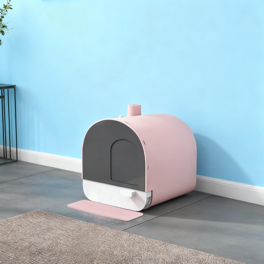 Pink Cat Litter Box with Lid, Scoop & Filter - Small Pet House & Cage