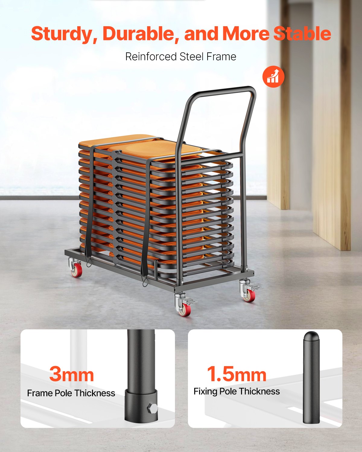 Folding Chair Storage Cart Heavy Duty 300Lbs Capacity for 25 Chairs Black