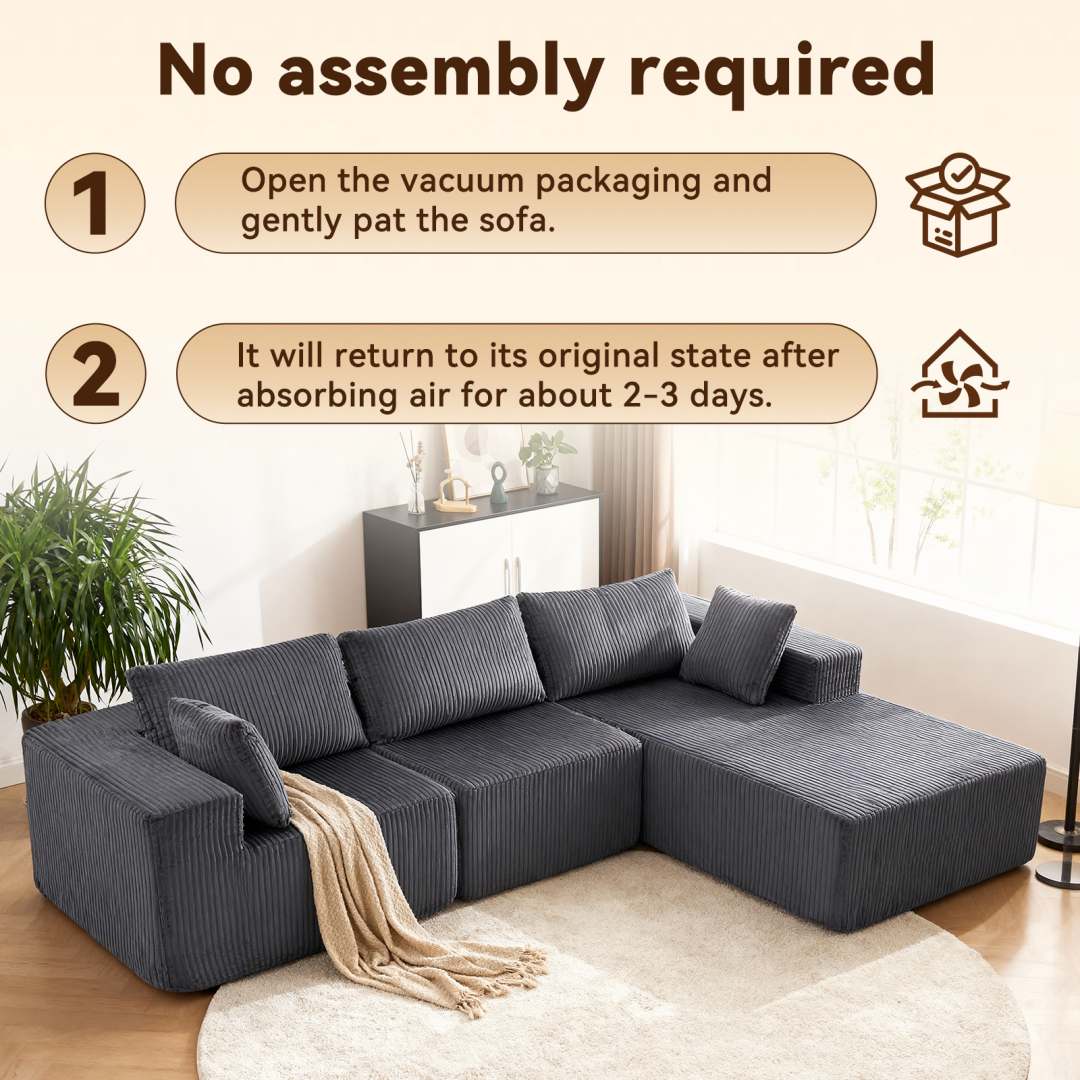 Modular L-Shaped Sofa with Lounge Chair - Beige, Left Side