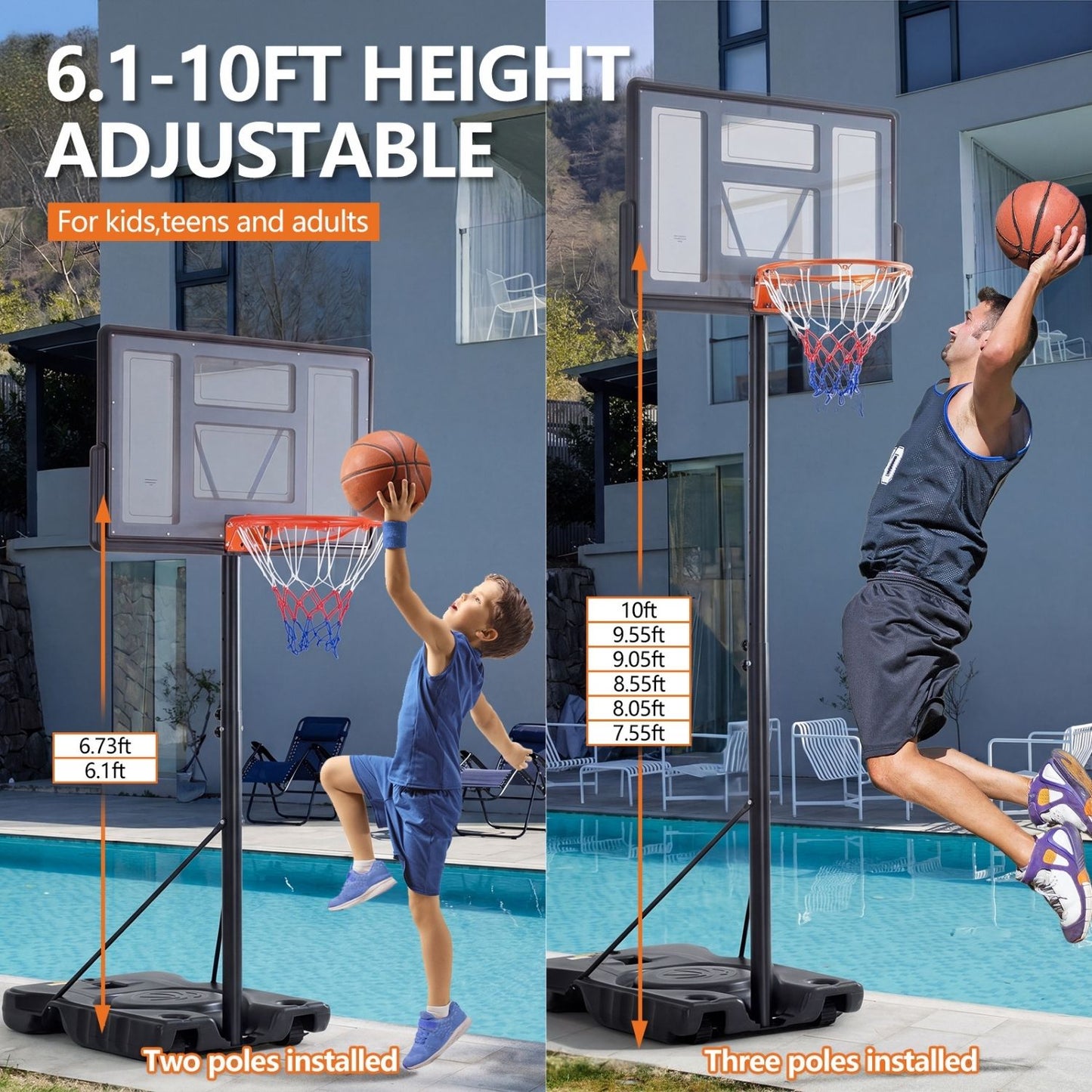 Portable Adjustable Basketball Hoop for Kids & Adults Indoor Outdoor Training Stand