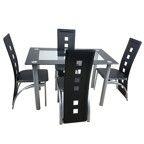 110cm Tempered Glass Dining Table with Stainless Steel Frame